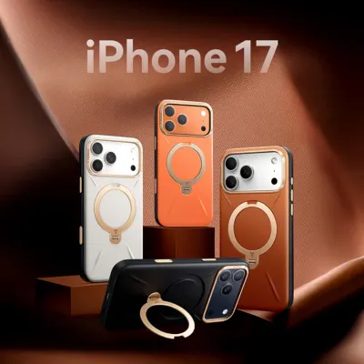 TORRAS -iPhone 17系列-Ostand Spin VegSkin Magnetic 相機按鍵旋轉支架皮革防摔手機殼 