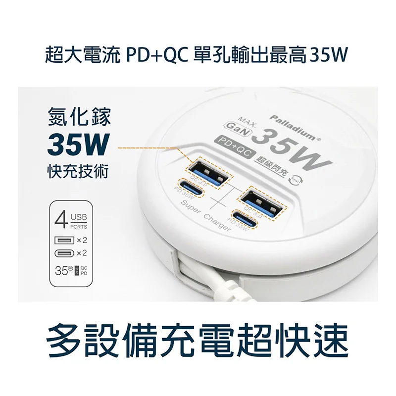 Palladium UB-26 35W氮化鎵收納式𨒂長線充電器 商品特色