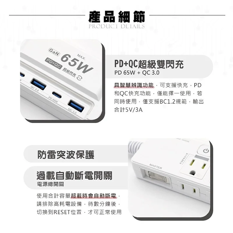 Palladium K201PLC PD65W 氮化鎵延長線-180cm 商品特色
