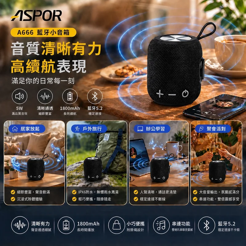 ASPOR-A666藍芽喇叭 商品特色