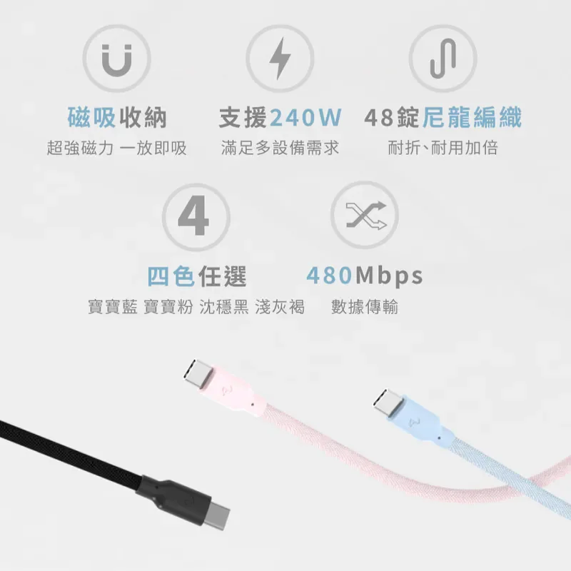 【Allite】EASY CABLE 磁吸收納編織快充線 TC to TC - 7